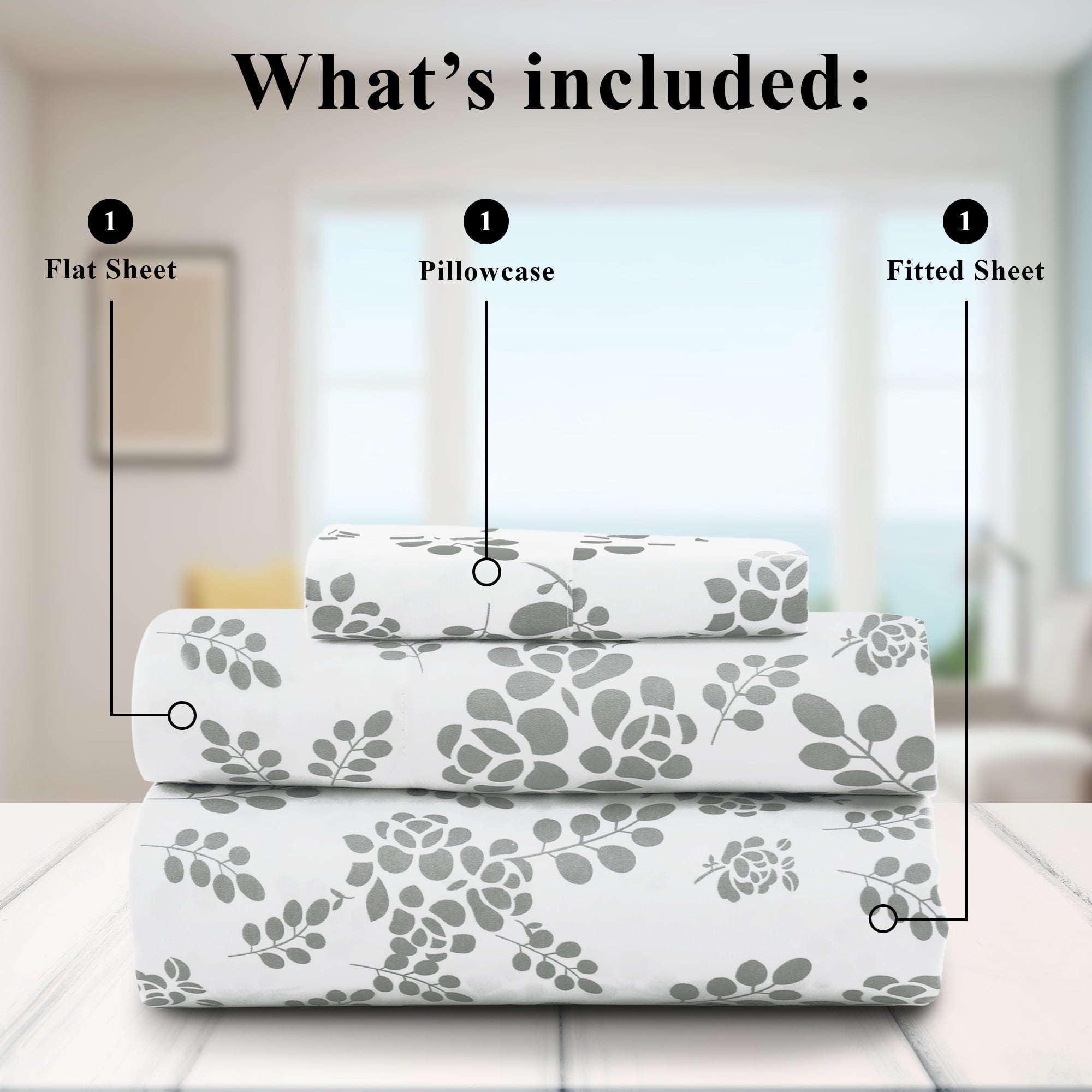 Wrinkle-Resistant Lux Decor Twin Microfiber Bed Sheets - 3 Piece Floral Sheet Set, Soft Breathable Bedding, Wrinlkle Resistant, OEKO-TE... - Breathable Egyptian Cotton Flat & Fitted Sheets Detail