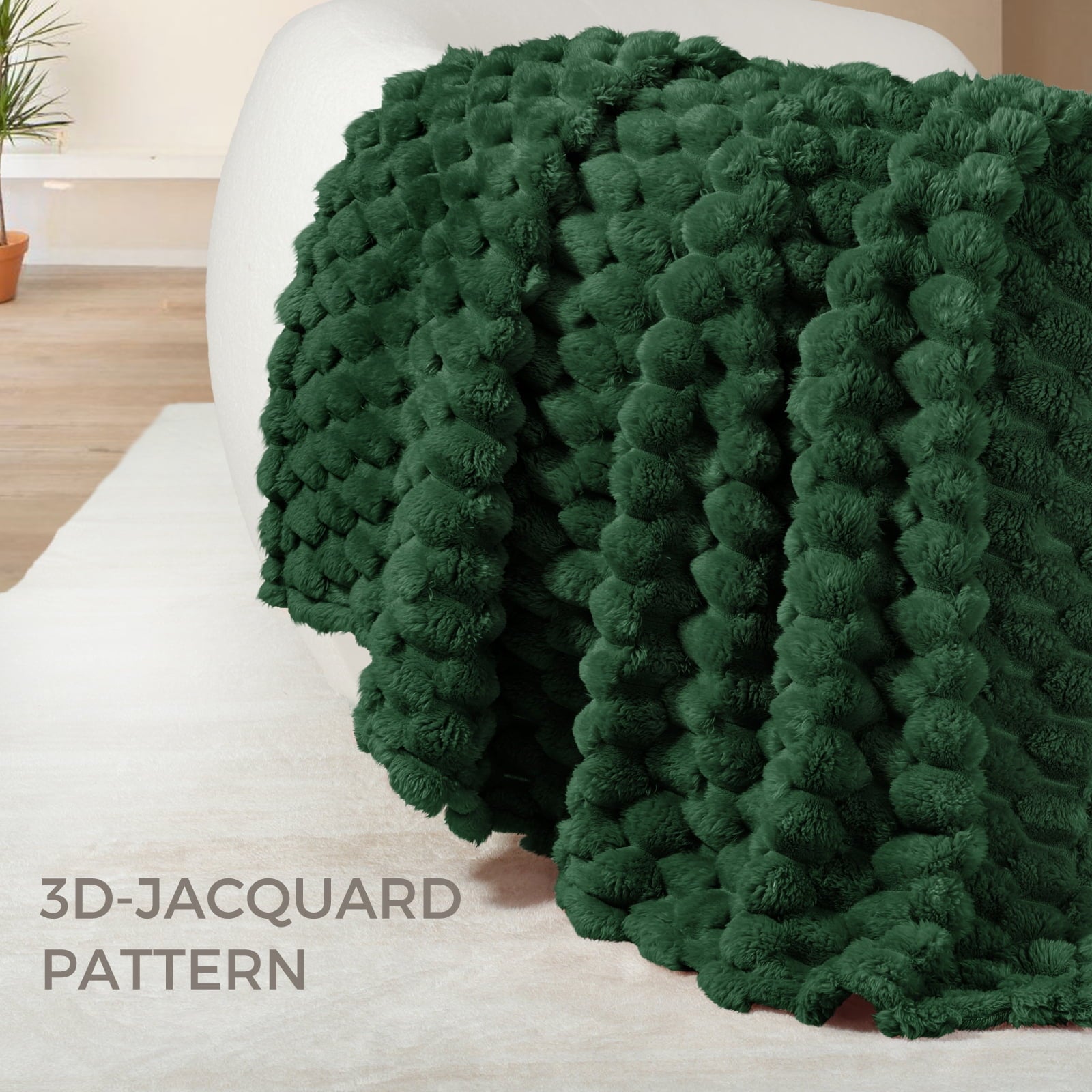 Decorative Knitted 50"x60" Throw Blanket for Couch with Expanded 3D-Jacquard Pattern, Fuzzy Soft Cozy Exquisite Blankets or All Season, ... - Super Soft Reversible Sherpa Flannel Blanket Detail