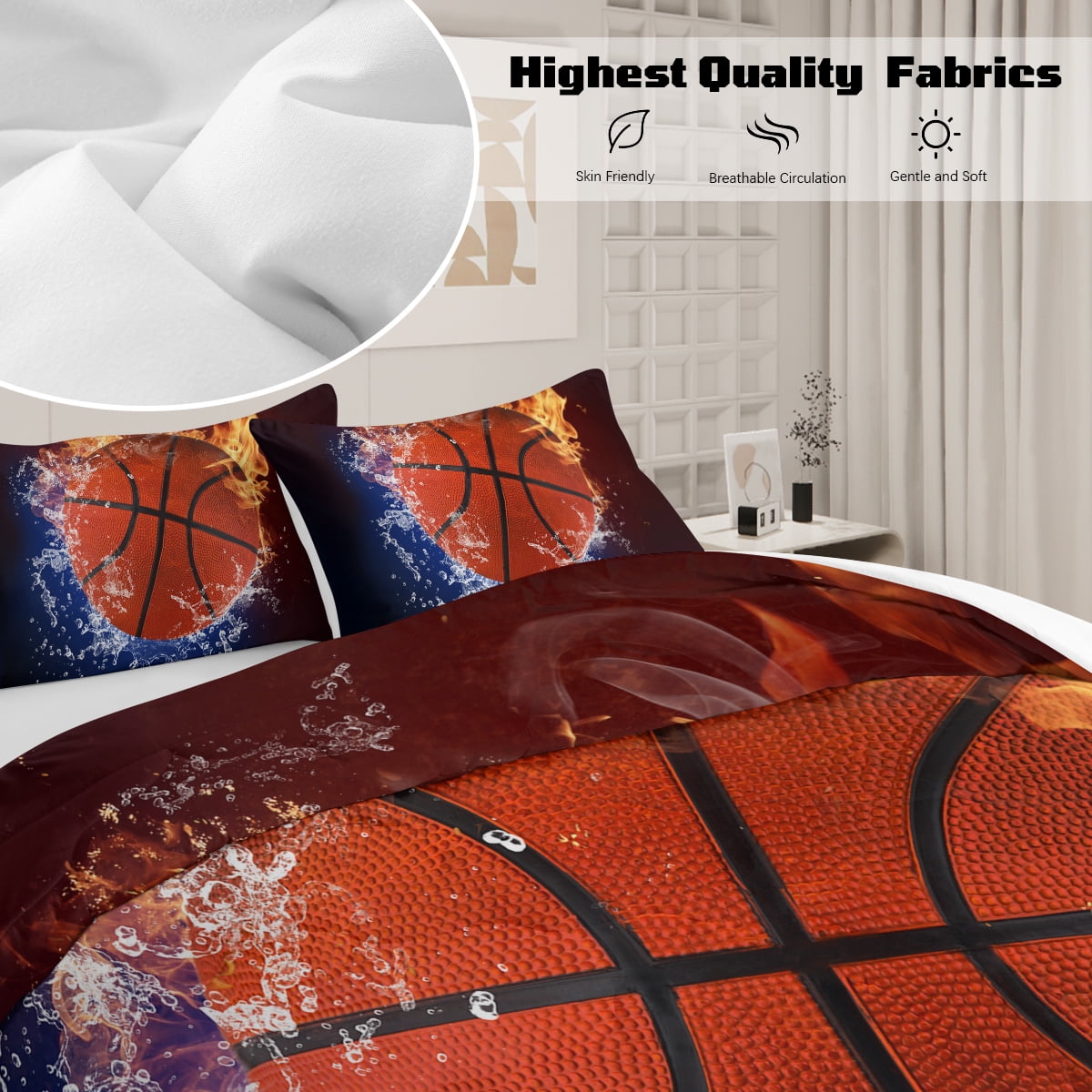All-Season Twin Comforter Set, 3 Pieces Sport Bedding Set for Kids Boys Teens Brushed Microfiber Basketball Comforter Set, 66x90... - All-Season Down Alternative Comforter Insert Detail