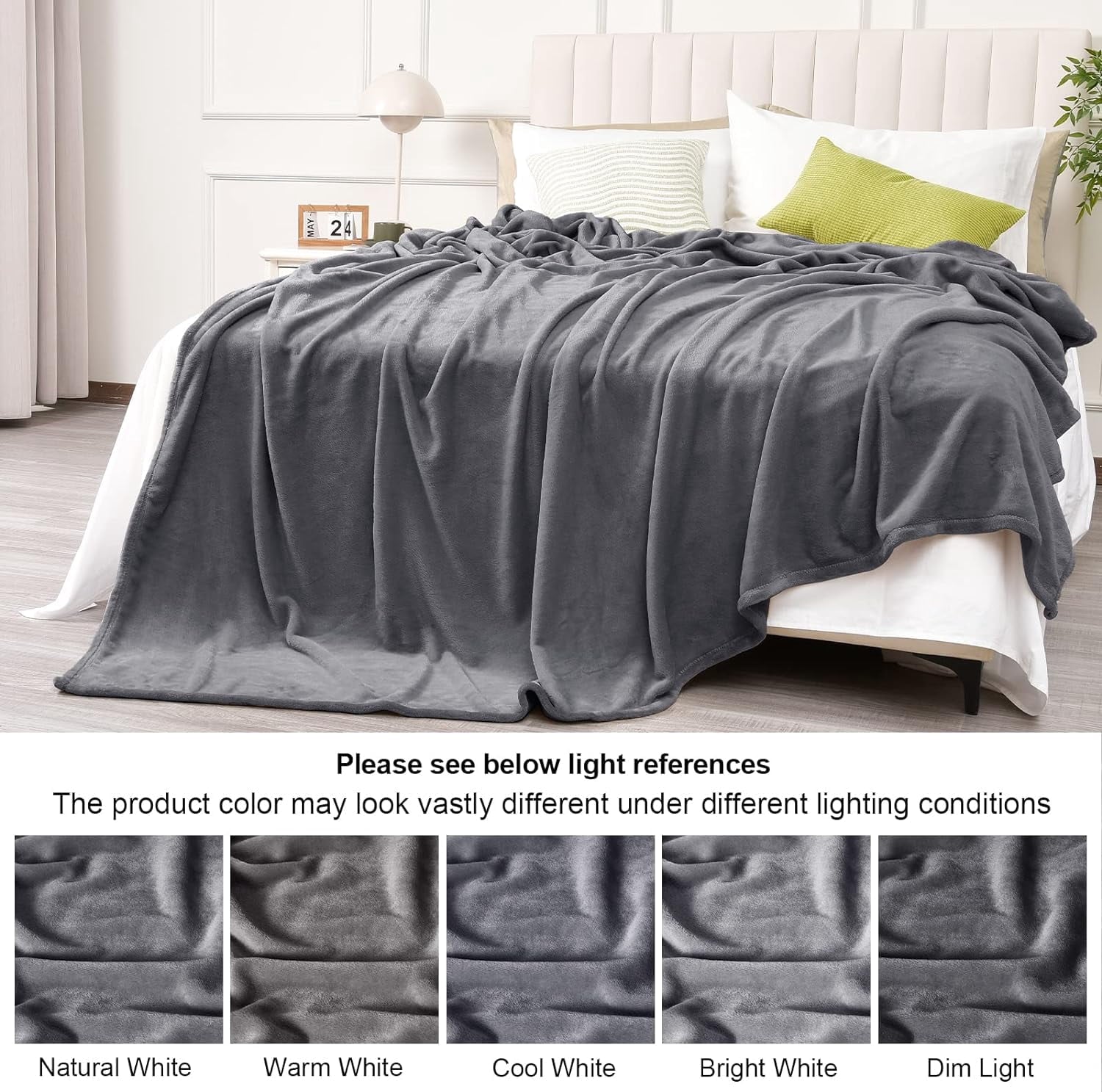 Lightweight Warm Fleece Throw Blanket, Fuzzy Soft Lightweight Blankets for Bed, Sofa, Suitable for All Season, Grey, 50x60 inches - Super Soft Reversible Sherpa Flannel Blanket Detail