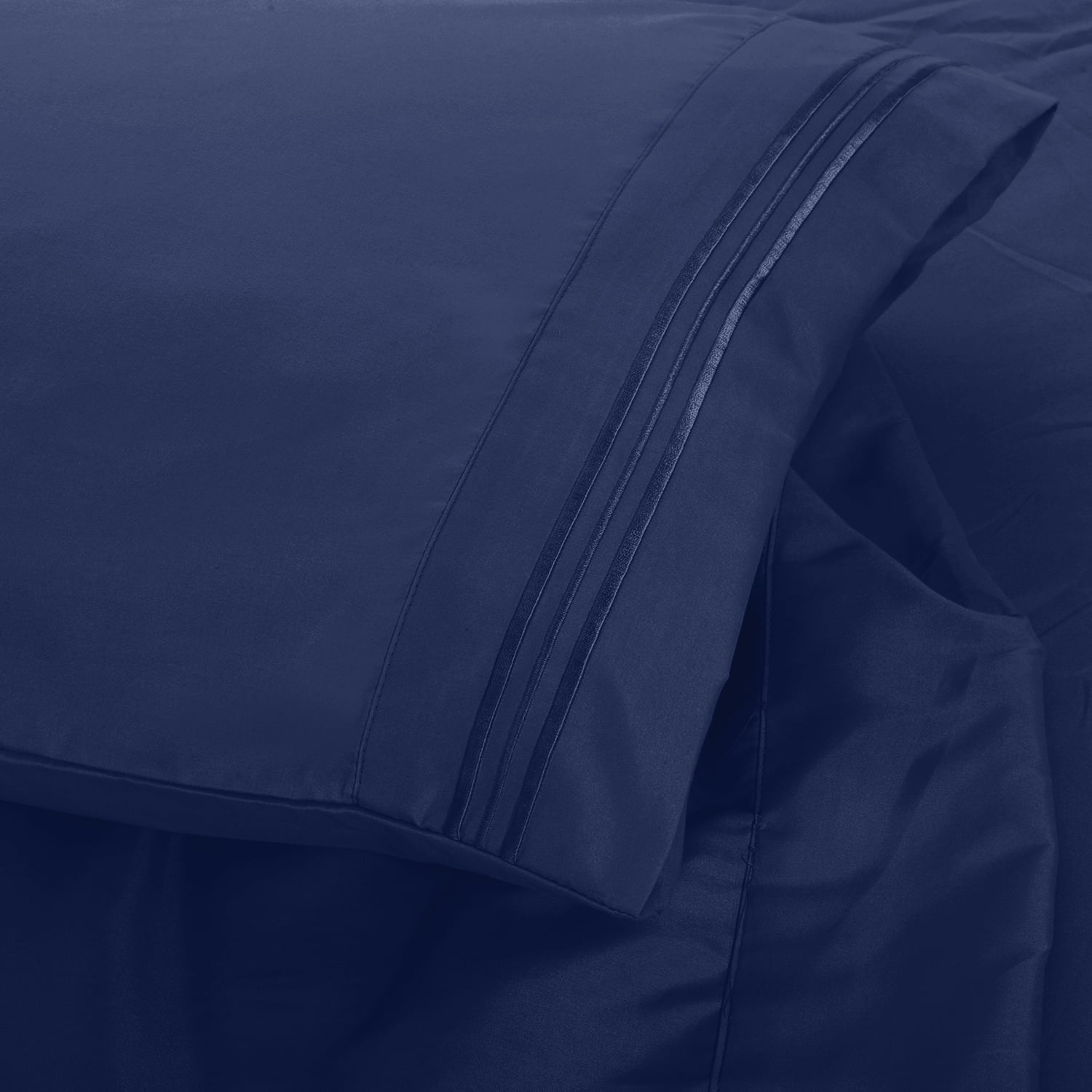 Premium Egyptian Cotton Queen Bed Sheets Set, 6 Pc Microfiber Bed Sheets, Extra Deep Pocket Queen Fitted Sheet, Flat Sheet & Pillowcases, Nav... - Cooling Hotel Quality Bedding Sheets and Pillowcases Detail