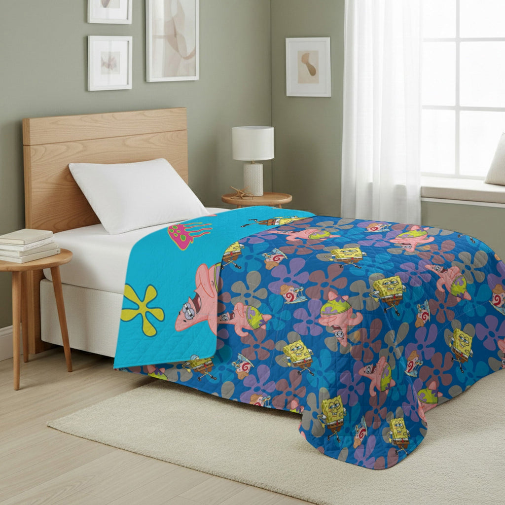 Lightweight Warm Spongebob Tropical Waltz Quilted Throw Blanket 60x80 inches, Kids Character Bedding - Luxury Knitted Decorative Throw Blanket with Fringes Detail