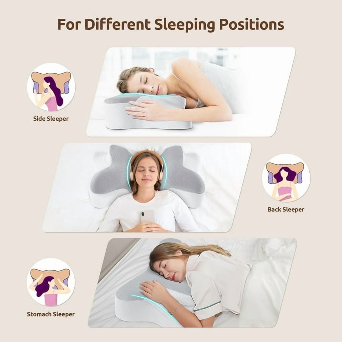 Ergonomic Memory Foam Cervical Pillow for Sleeping Memory Foam Neck Pain Relief Contour Orthopedic Ergonomic Pillows for Women Side Sleeper... - Ergonomic Memory Foam Pillow for Neck Pain Support Detail