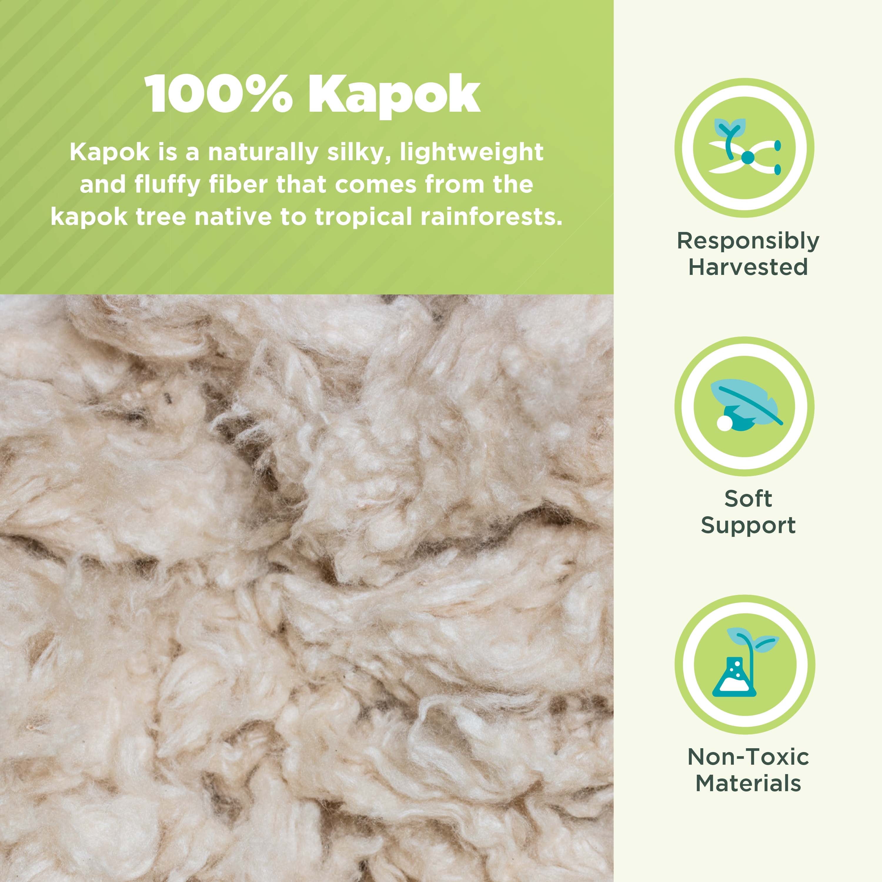 Fluffy Shredded Kapok 20x26" Standard Bed Pillow – Organic Cotton Fabric Soft Sleeping Pillow - Made in USA - Ergonomic Memory Foam Pillow for Neck Pain Support Detail