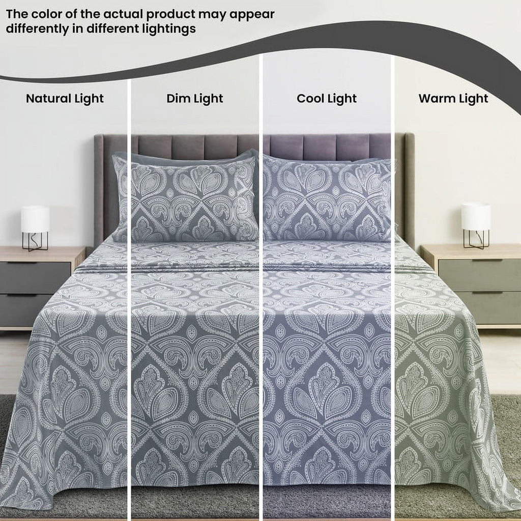 Cooling Sateen 6-Piece Bed Sheet Set, Deep Pocket Queen Sheets Up to 16 Inch, 1 Flat Sheet , 1 Fitted Sheet & 4 Pillowcases (Queen, ... - Premium Ultra-Soft Pillowcase Pair for Sleeping Detail