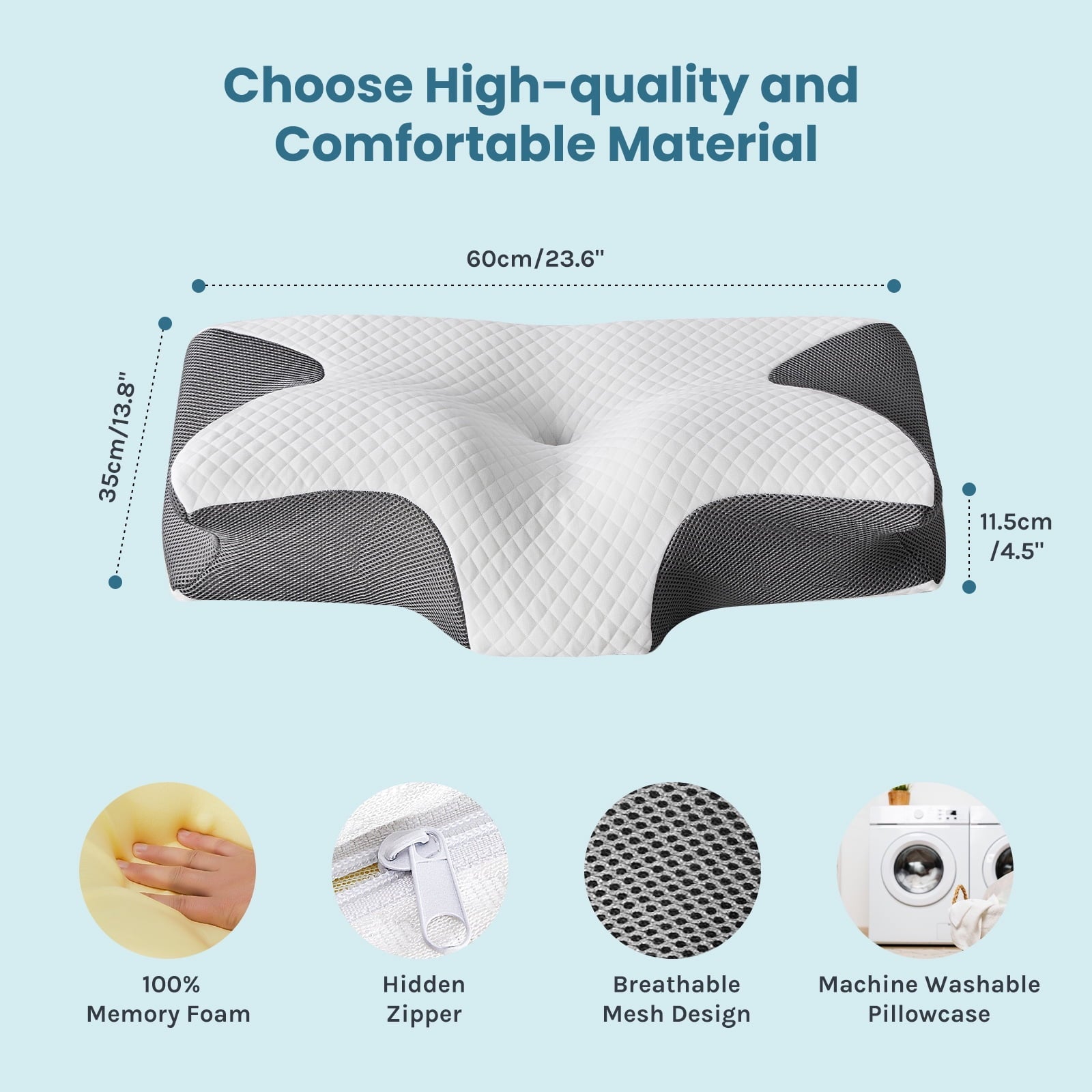 Decorative Plump Cervical Pillow for Pain Relief, Ergonomic Side Sleeper Pillow for Orthopedic Contour Support for Bed Sleeping, Memor... - Ergonomic Memory Foam Pillow for Neck Pain Support Detail