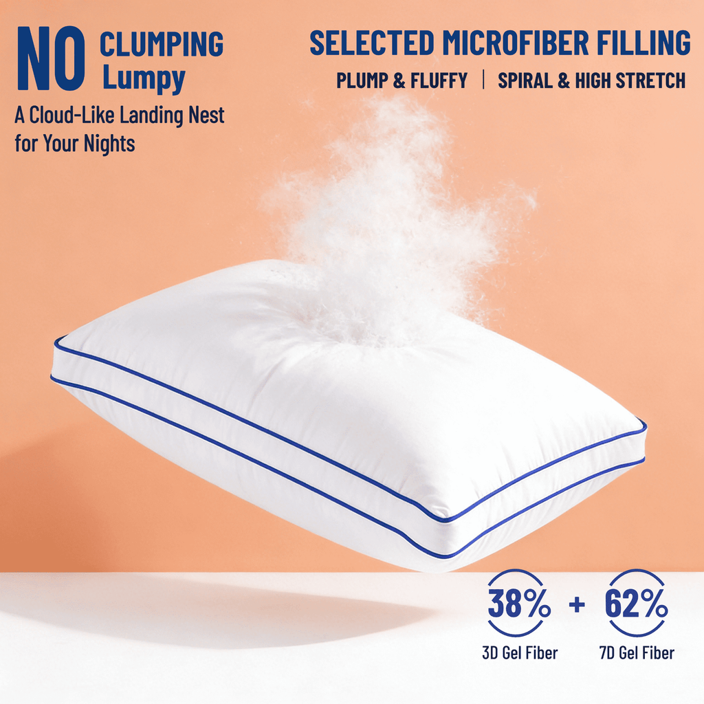 Orthopedic Support Pillows Queen Size Set of 2 Bed Pillows 2 Pack Down Alternative Hotel Pillows for Side Sleepers and Back Sleepers Gus... - Ergonomic Memory Foam Pillow for Neck Pain Support Detail