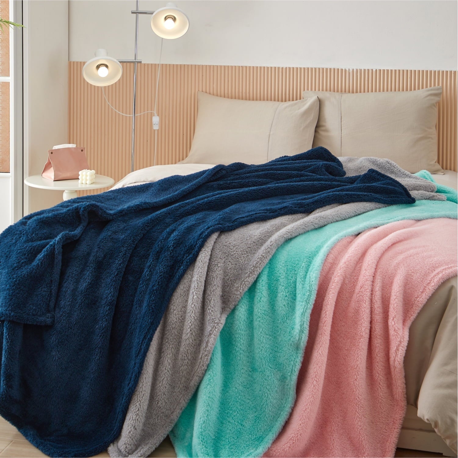 Reversible Sherpa Soft, Navy Blue, Oversized, Fuzzy, Throw Blanket for Kids, 72 x 50 inches - Lightweight Plush Warm Blanket for All Seasons Detail