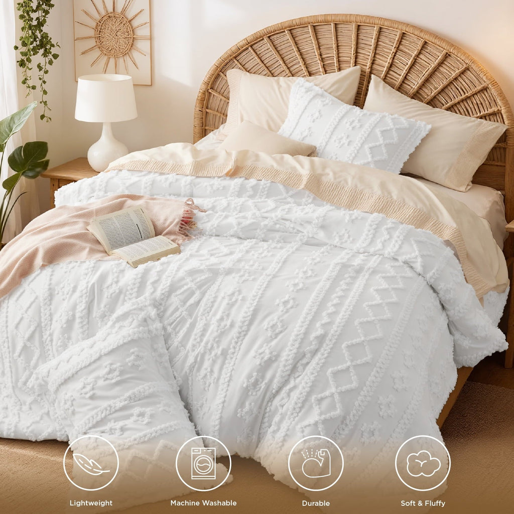 Fluffy Down Alternative Tufted Boho Comforter Set, 2 Pieces Farmhouse Shabby Chic Embroidery Bed Set, Soft Jacquard Comforter for All Seasons... - All-Season Down Alternative Comforter Insert Detail