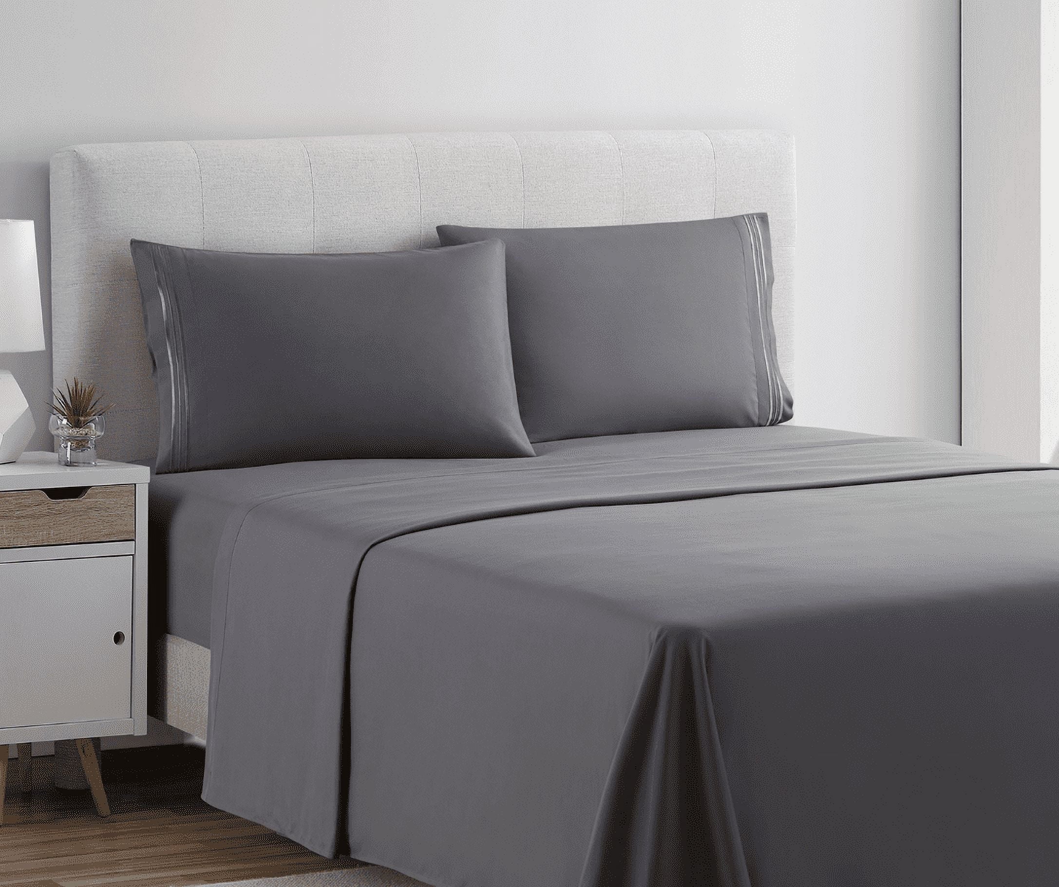 Breathable Luxury Queen Sheets Set, 1800 Series 4 Piece Sheets , Luxury Soft Microfiber Queen Size Bed Sheets Set, Gray - Premium Ultra-Soft Pillowcase Pair for Sleeping Detail