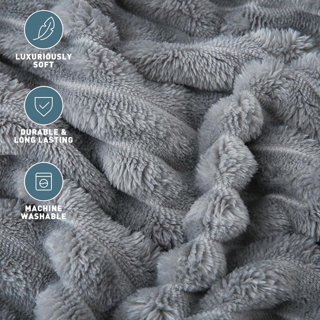Reversible Sherpa for Couch,Sofa,Bed, Super Soft Striped Gray Bed for Office Picnic Travel Bedroom, Warm Cozy Lightweight Home Decor fo... - Luxury Knitted Decorative Throw Blanket with Fringes Detail