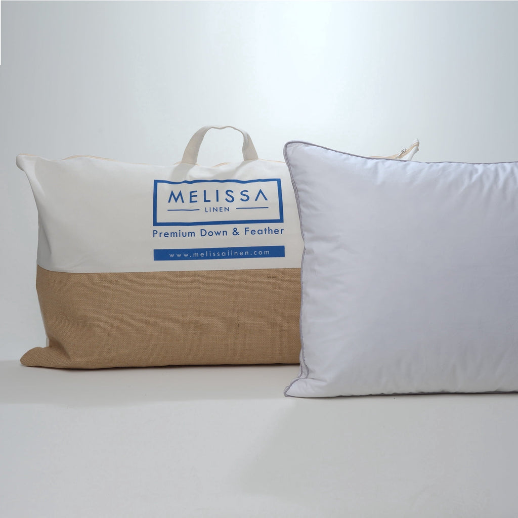 Hotel Collection Linen Premium Goose Down Feather Pillow for Bed, Soft & Supportive, Standard Size, White - Decorative Throw Pillow Cushion for Sofa & Bed Detail