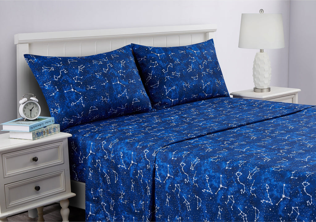 Wrinkle-Resistant Kids Soft Microfiber Sheet Set, Navy Blue Stars, Full, 4 Pieces, Easy Care - Luxury Bed Sheet Set with Deep Pockets Detail
