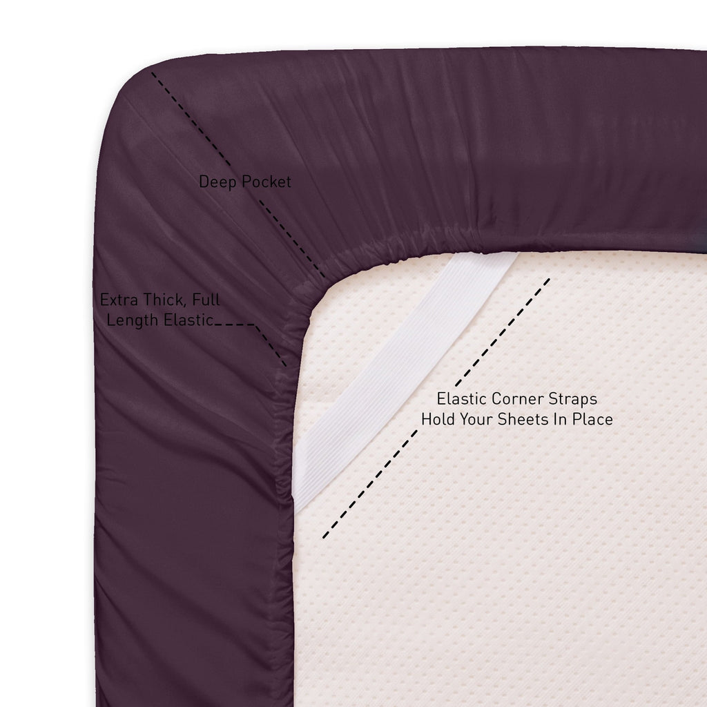 Cooling Sateen 1800 Series Bed Sheets - Extra Soft Microfiber Deep Pocket Sheet Set - Purple, Full - Breathable Egyptian Cotton Flat & Fitted Sheets Detail