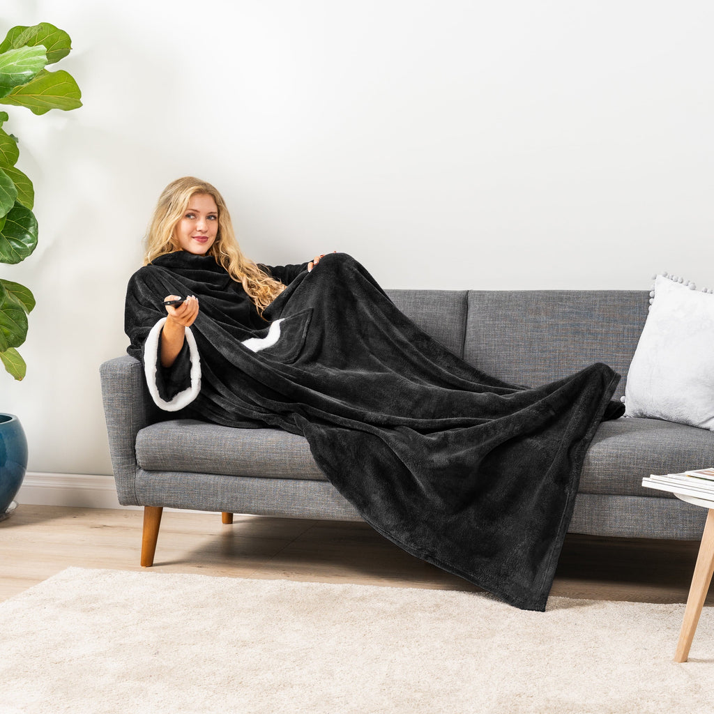 Lightweight Warm Fleece Blanket with Sleeves for Women Men Adults, Wearable Blanket Warm Soft Plush, Snuggle Pocket Sleeved TV Throw W... - Lightweight Plush Warm Blanket for All Seasons Detail