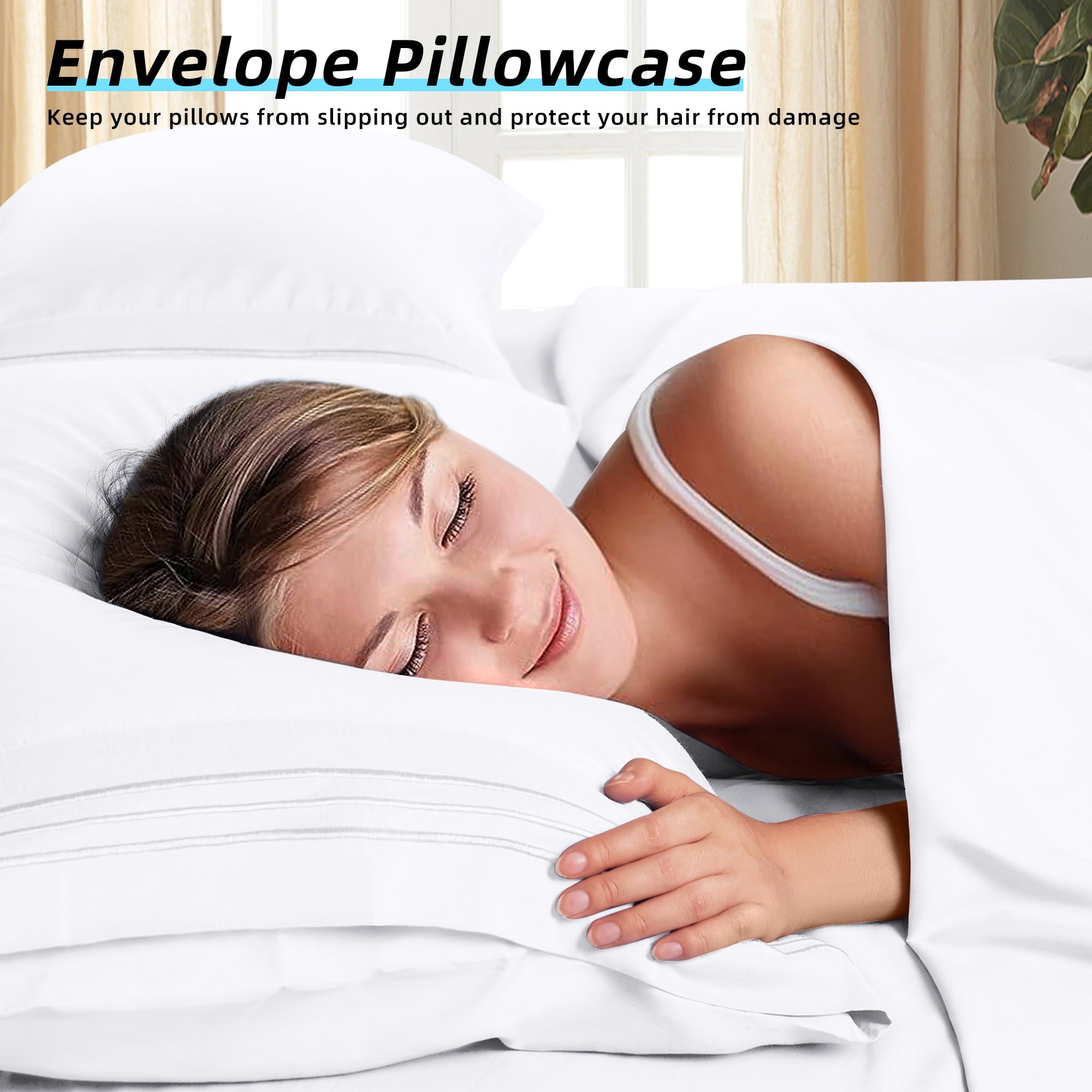 Ultra-Soft Bed Sheets Set, Microfiber Deep Pocket 4 Pieces Luxury Soft Sheet Set, Queen, White - Luxury Bed Sheet Set with Deep Pockets Detail