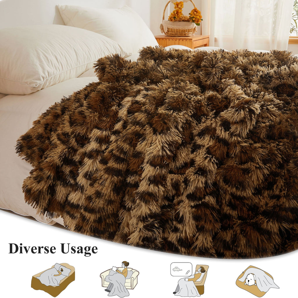 Reversible Sherpa Luxury Faux Fur Leopard Print Throw, Soft 50x60 Cheetah Print Fluffy Blanket, Shaggy Plush Decorative Couch Throw, Cu... - Super Soft Reversible Sherpa Flannel Blanket Detail