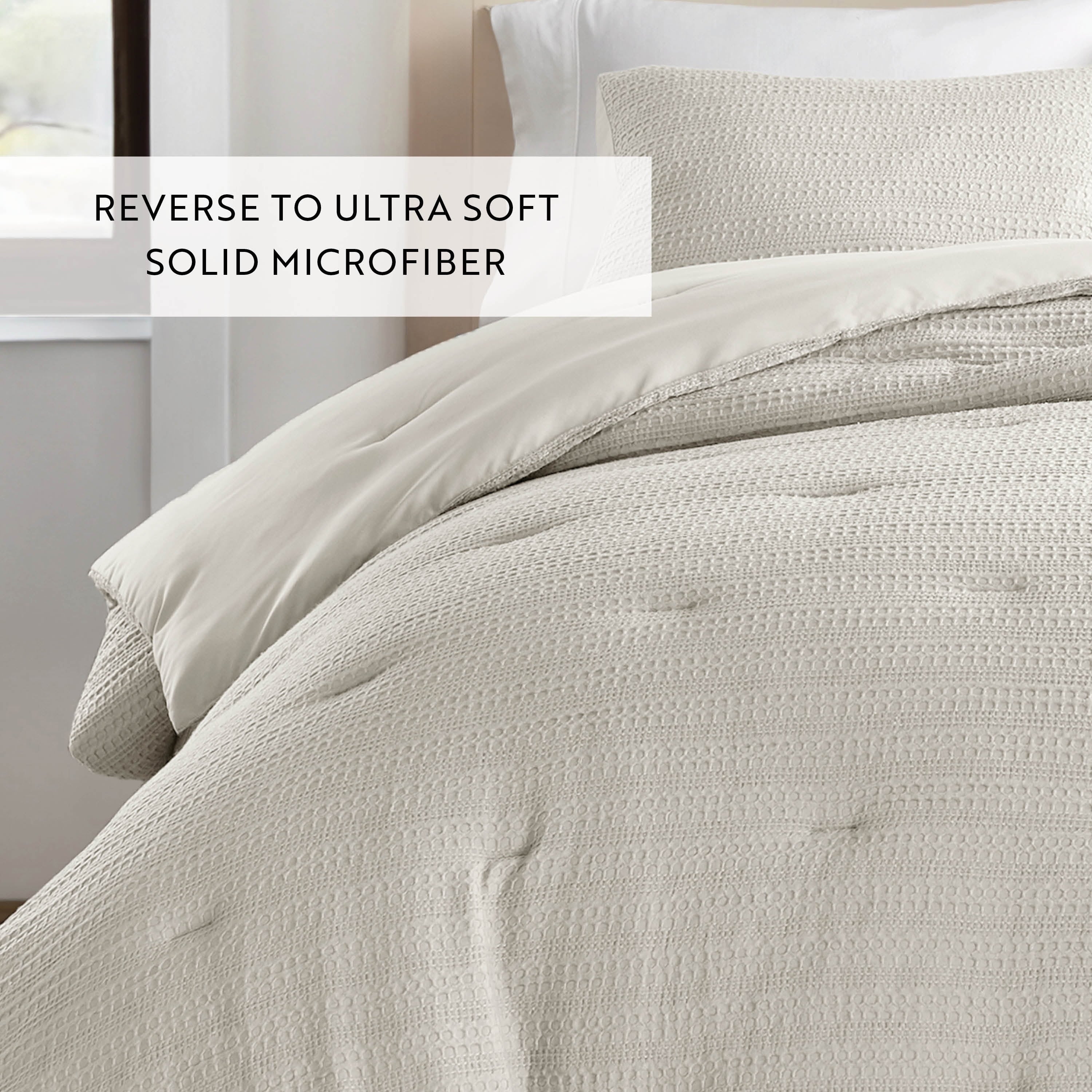 Luxurious Quilted Textured Waffle Comforter Set ins Natural Waffle Comforter Bedding Sets, King/Cal King Size Bedding - Cloud-Like Soft Lightweight Bed Comforter Detail