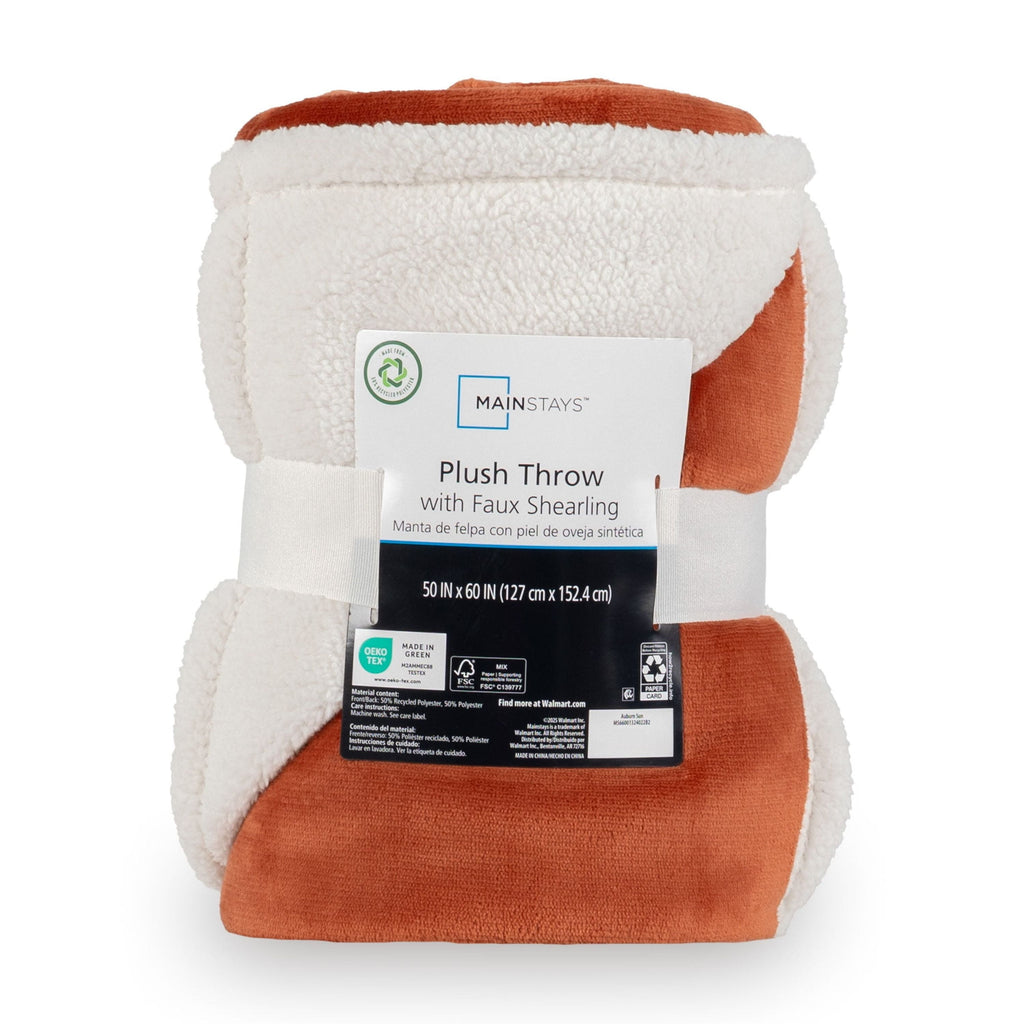 Cozy Fleece Reversible Printed Velvet Plush and Hampshire Faux Shearling Soft Throw Blanket, Standard Size, Auburn Sun - Super Soft Reversible Sherpa Flannel Blanket Detail