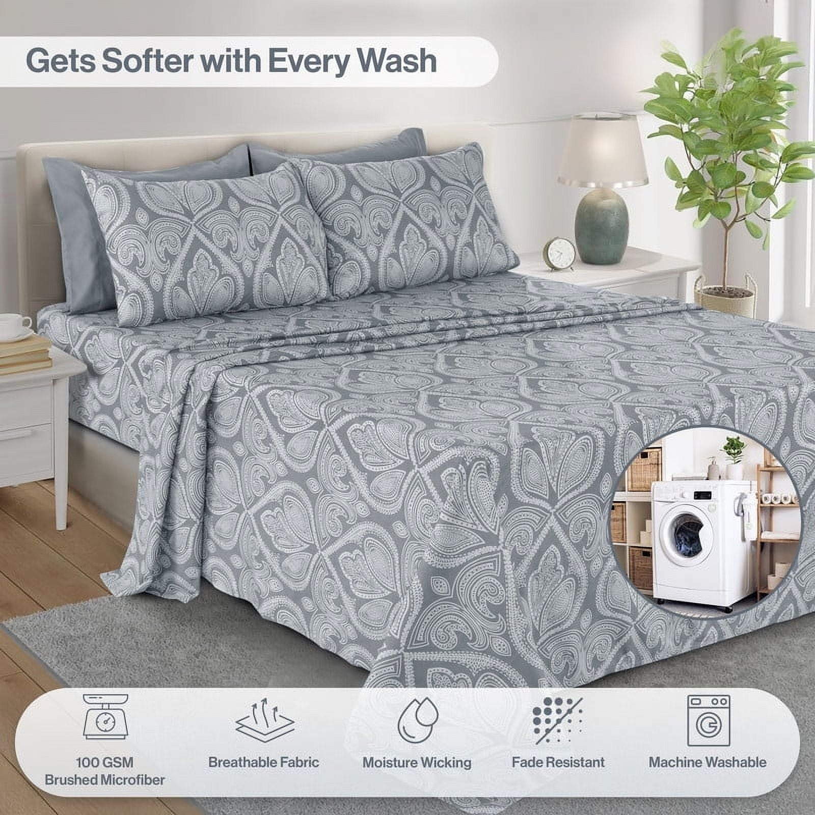 Cooling Sateen 6-Piece Bed Sheet Set, Deep Pocket Queen Sheets Up to 16 Inch, 1 Flat Sheet , 1 Fitted Sheet & 4 Pillowcases (Queen, ... - Premium Ultra-Soft Pillowcase Pair for Sleeping Detail
