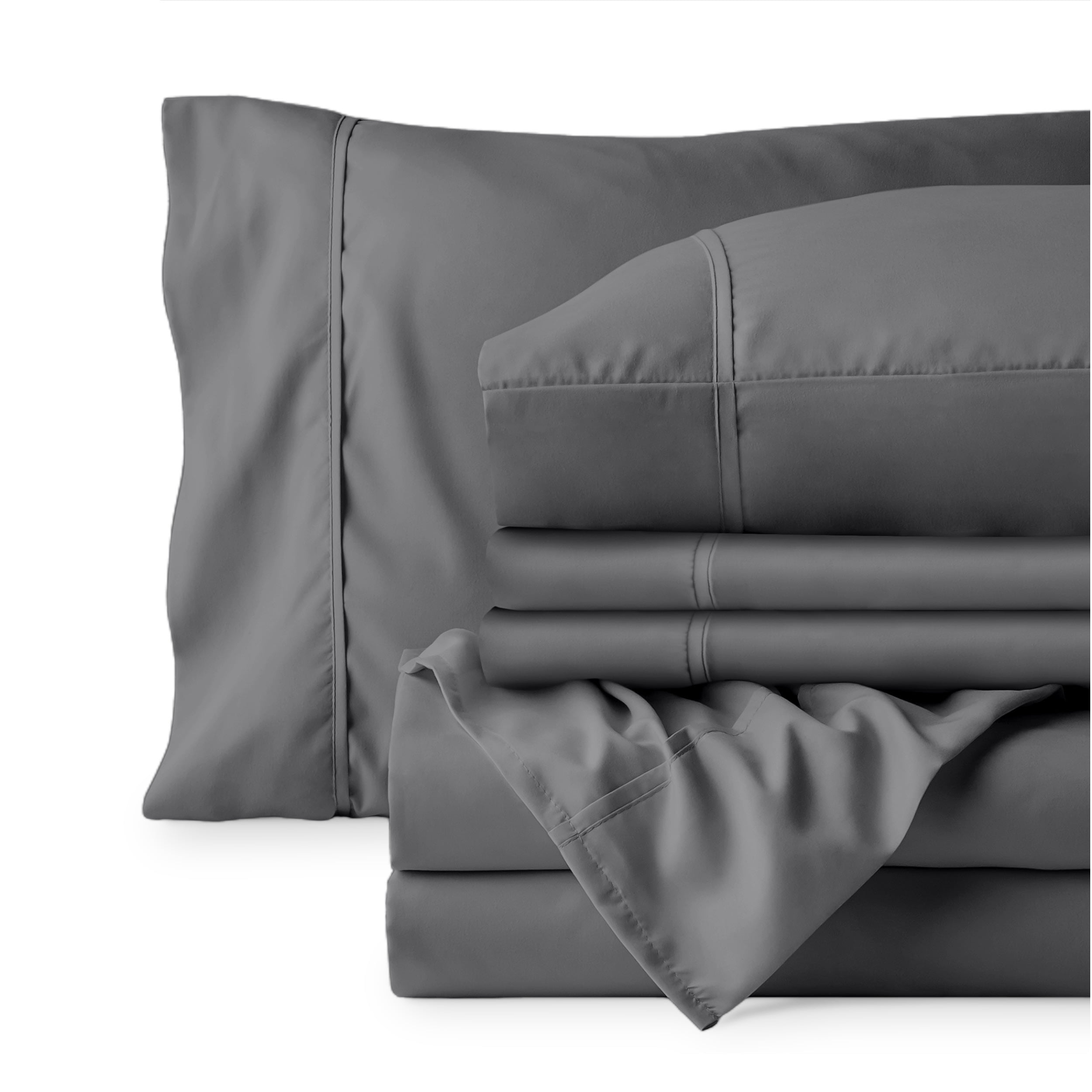 Ultra-Soft Luxury Bed Sheet Set- 6 Piece - Queen, Gray - Breathable Egyptian Cotton Flat & Fitted Sheets Detail