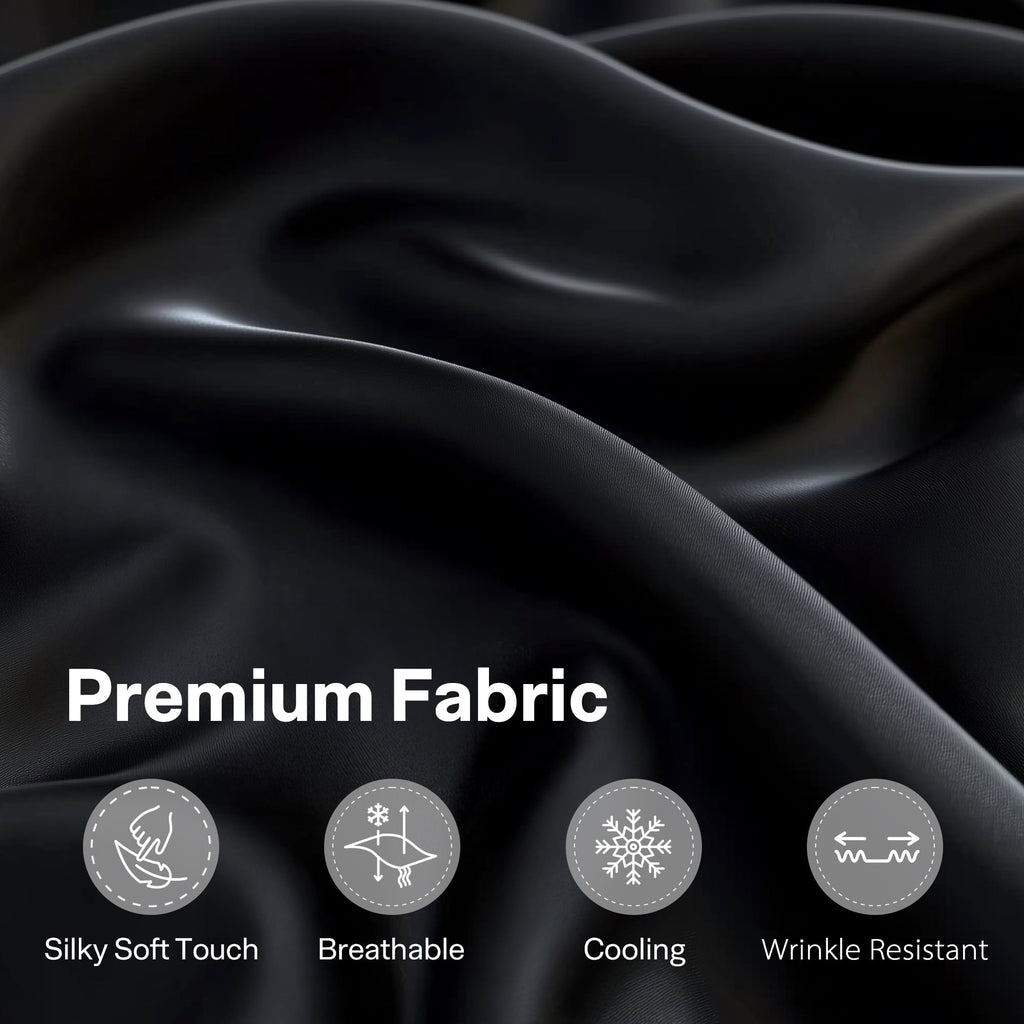 Breathable Luxury Queen Silk Black Bed Sheet Set,4 Pieces 1800 Microfiber 2 Pillowcase 20"x30" - Premium Ultra-Soft Pillowcase Pair for Sleeping Detail