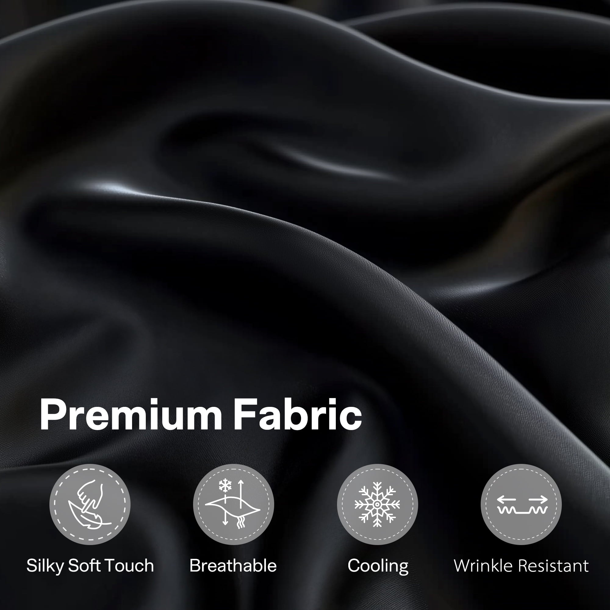 Breathable Luxury Queen Silk Black Bed Sheet Set,4 Pieces 1800 Microfiber 2 Pillowcase 20"x30" - Premium Ultra-Soft Pillowcase Pair for Sleeping Detail