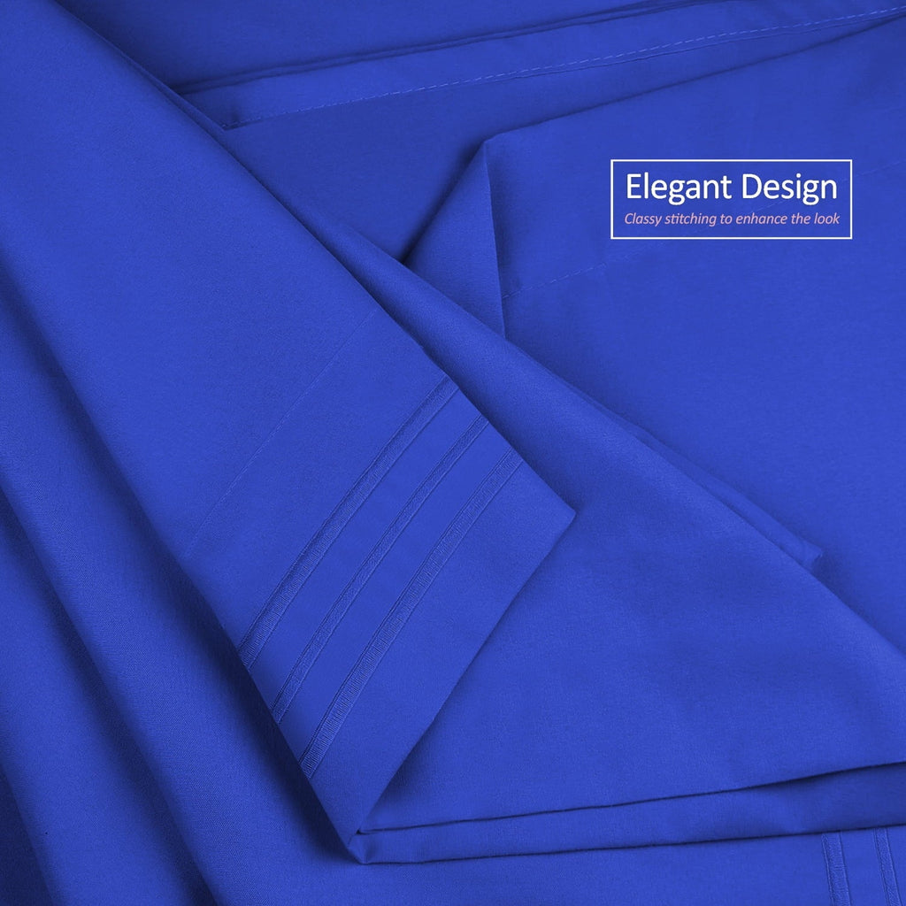 Wrinkle-Resistant Premier 1800 Microfiber Collection 3-Line Bed Sheet Set, Full Size, Royal Blue - Luxury Bed Sheet Set with Deep Pockets Detail