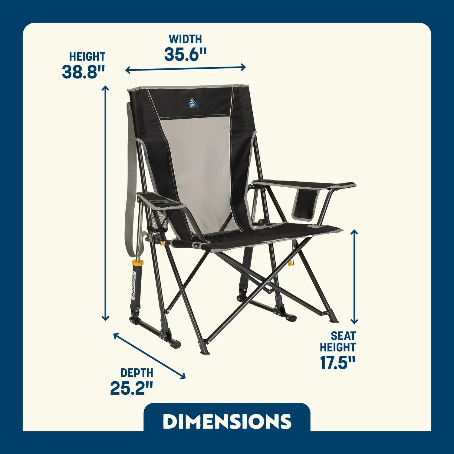Premium All-Weather Comfort Pro Rocker - Choice 375 - Freestyle Rocker Portable Outdoor Folding Chair Detail