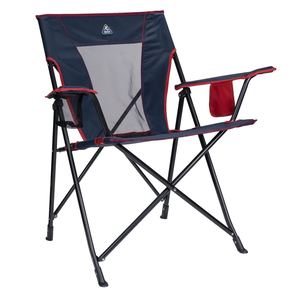 Lightweight Messenger Comfort Quad Chair - Choice 989 - Space-Saving Micro-Folding Chair for Backpacking - Indigo/Red
