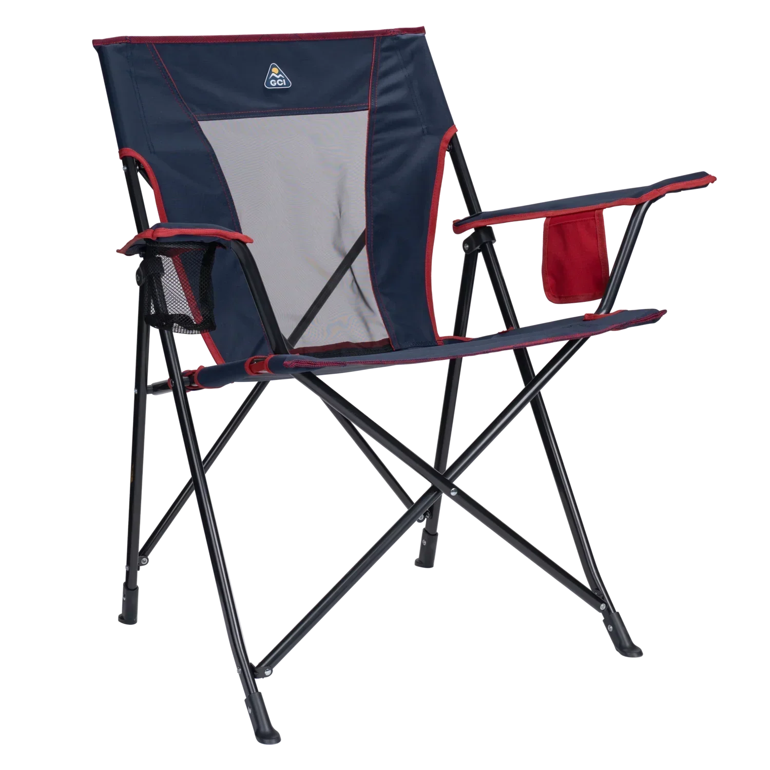 Lightweight Messenger Comfort Quad Chair - Choice 989 - Space-Saving Micro-Folding Chair for Backpacking - Indigo/Red