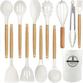 Seamless One-Piece Cooking Utensils Set, 12 packs Non-Stick Silicone Cooking Kitchen Utensils Spatula Set with Wooden Handles and... - Premium Stainless Steel Cooking Utensil for Non-Stick Pots - Default Title