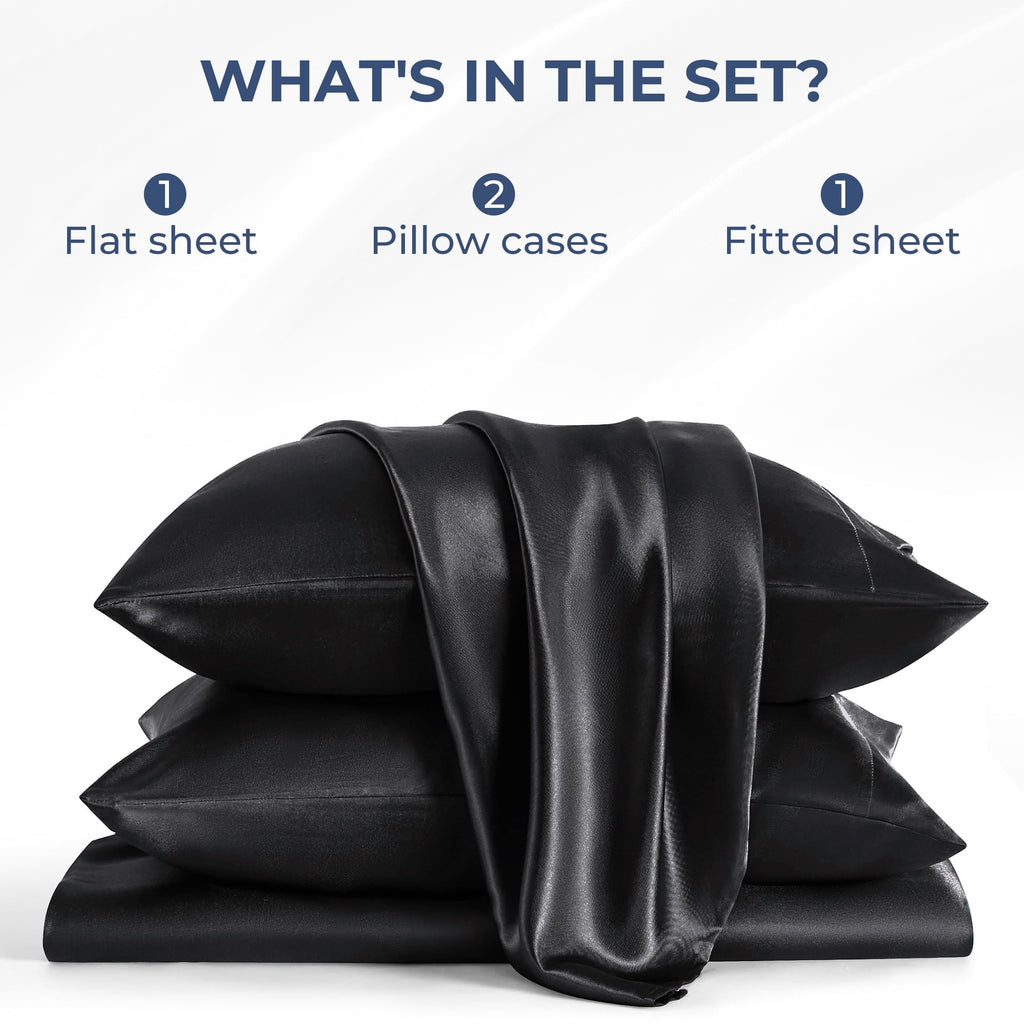 Wrinkle-Resistant Set, Queen, Silky Bed s, 4 Pieces,Black - Cooling Hotel Quality Bedding Sheets and Pillowcases Detail
