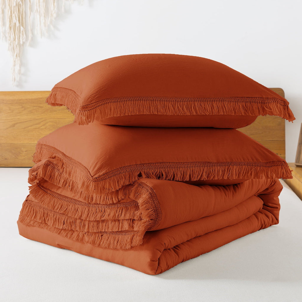 Heavyweight Warmth King Size Comforter Sets Burnt Orange, 3 Pieces Soft Fluffy Boho Bedding Comforter Sets for King Bed, All Season Terr... - Luxurious Quilted Duvet Cover Set Detail