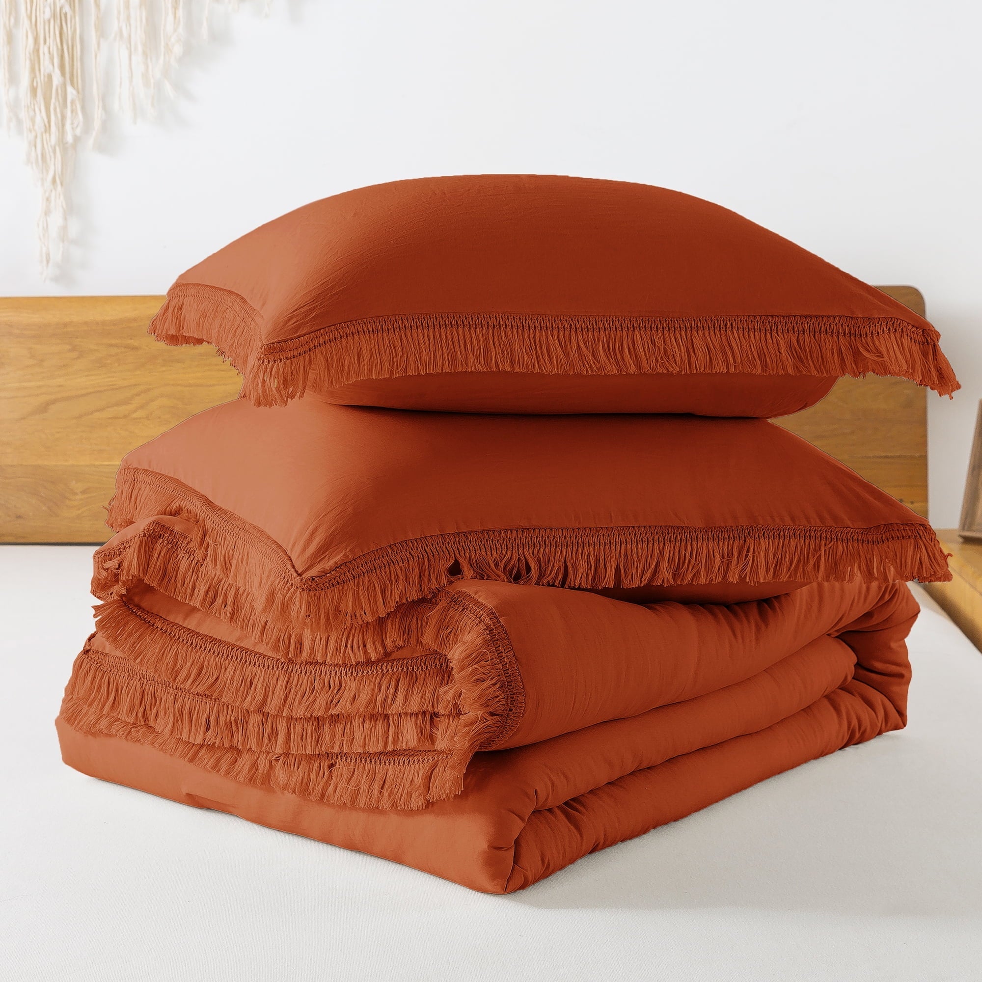 Heavyweight Warmth King Size Comforter Sets Burnt Orange, 3 Pieces Soft Fluffy Boho Bedding Comforter Sets for King Bed, All Season Terr... - Luxurious Quilted Duvet Cover Set Detail