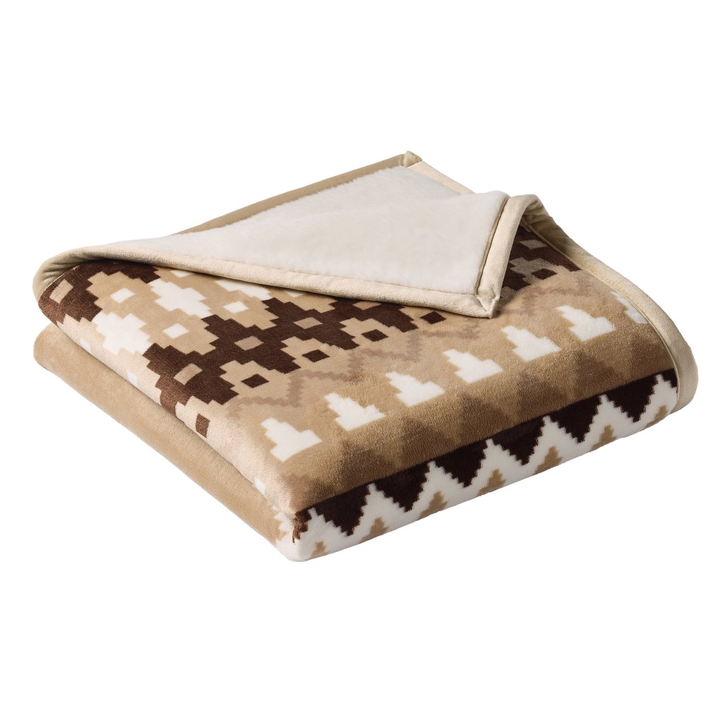 Decorative Knitted Printed Velvet Plush Reverse to Faux Fur Super Soft Throw Blanket, Oversized, Linder Border Beige - Super Soft Reversible Sherpa Flannel Blanket Detail
