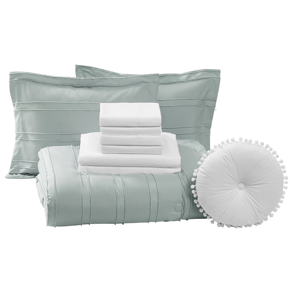 Fluffy Down Alternative Mint 10 Piece Bed in a Bag Comforter Set with Sheets, Queen - All-Season Down Alternative Comforter Insert Detail