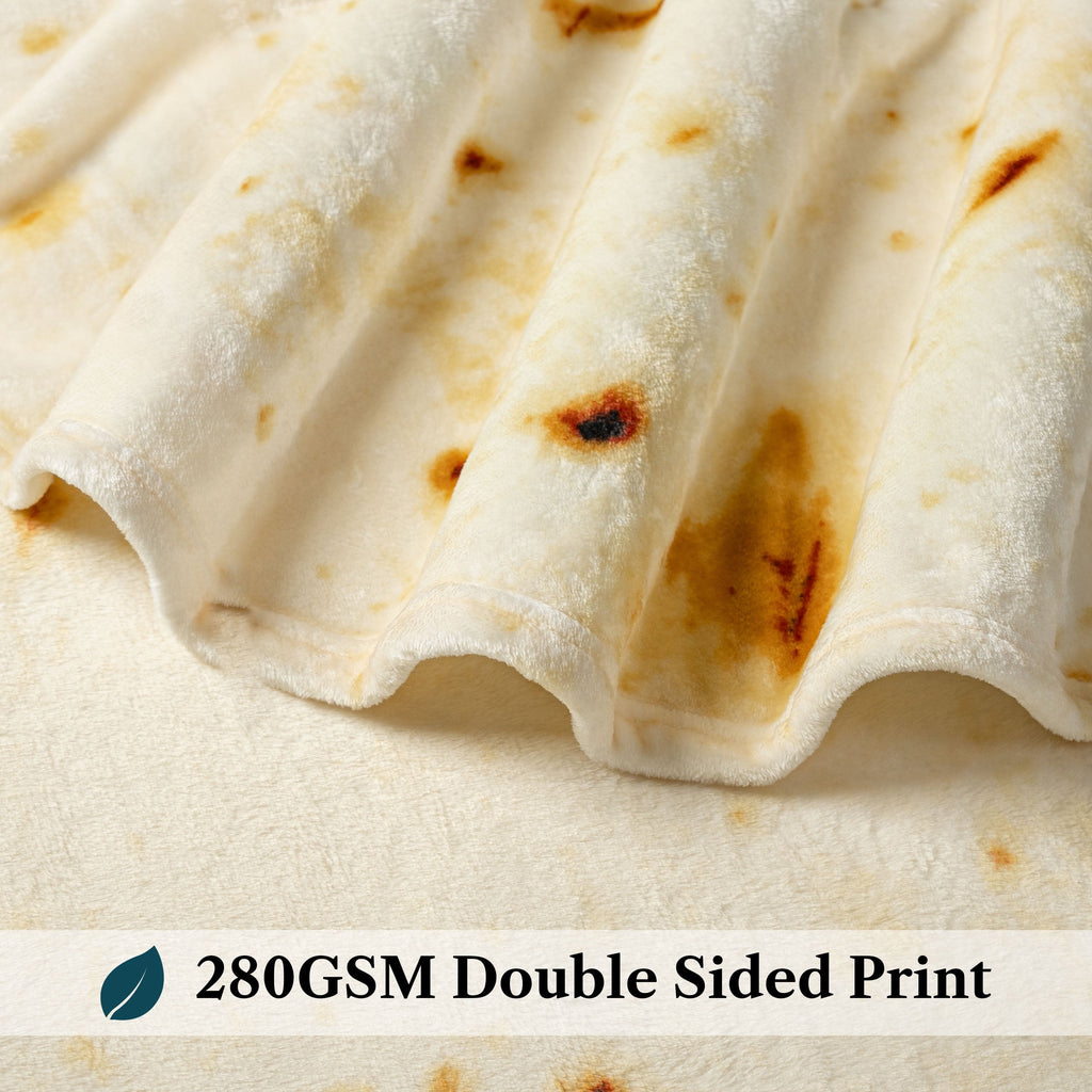 Cozy Fleece Burrito Tortilla Blanket, Double Sided Taco Flour Wrap Novelty Throw for Adult Kid Teen, Realistic Food Blanket, Funn... - Super Soft Reversible Sherpa Flannel Blanket Detail