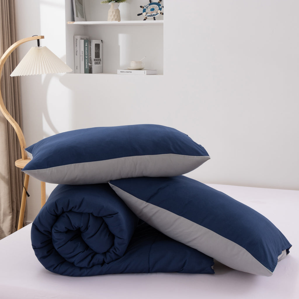 All-Season Queen Comforter Set All Season Reversible Bed Set with 2 Pillow Cases 3 Pieces Bedding Sets Down Alternative Blue/Gra... - Cloud-Like Soft Lightweight Bed Comforter Detail