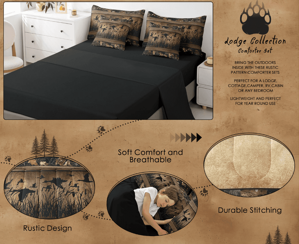 All-Season 7 Piece Camo Mallard Duck Comforter Set With Sheets Men Rustic Farmhouse Cabin Bed In A Bag Full,Hunting Woodland Duc... - Hypoallergenic Ultra-Fluffy Quilt for Winter Detail