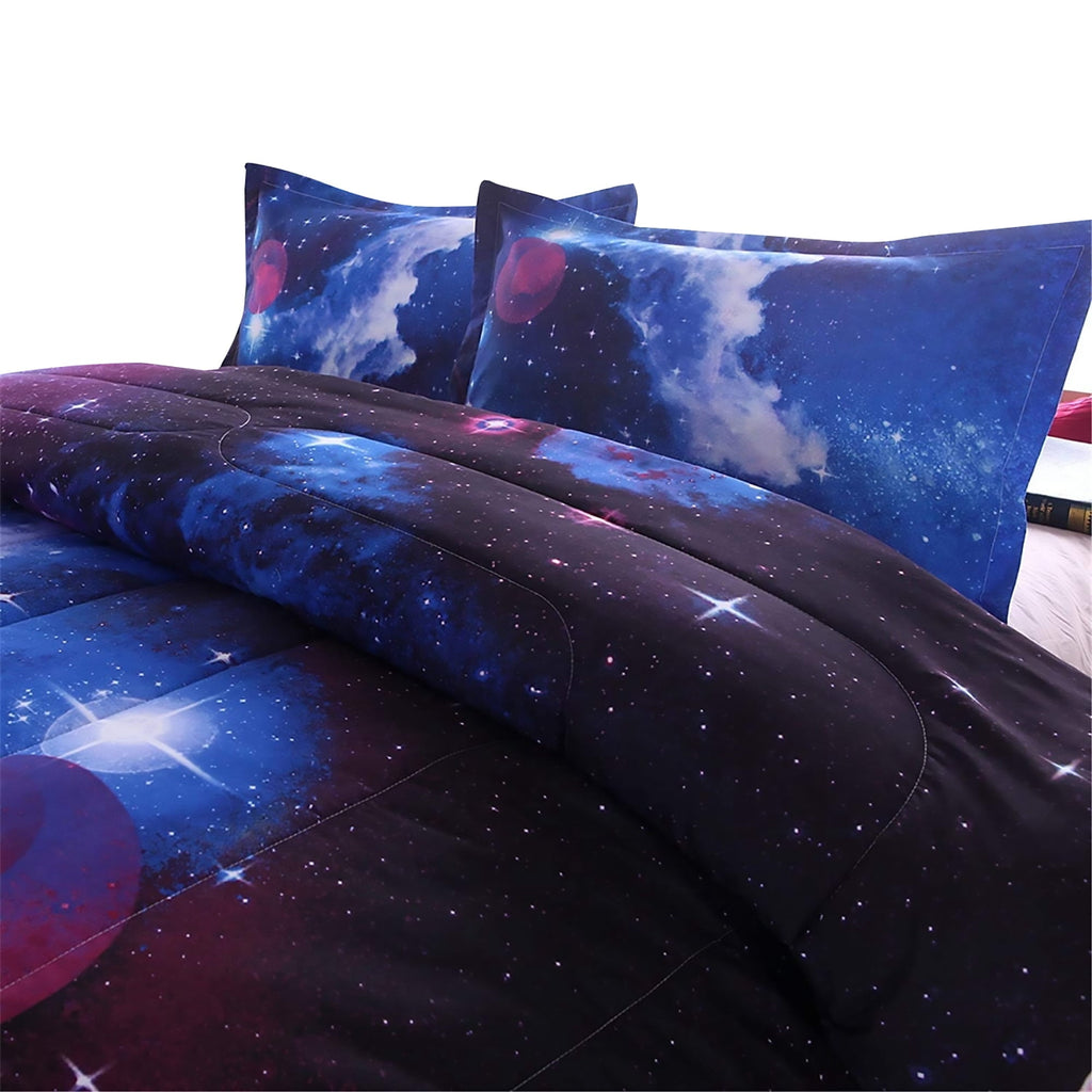Fluffy Down Alternative Galaxy Bedding Sets Outer Space Comforter 3D Printed Space Quilt Set Full Size for Kids Blue - Cloud-Like Soft Lightweight Bed Comforter Detail