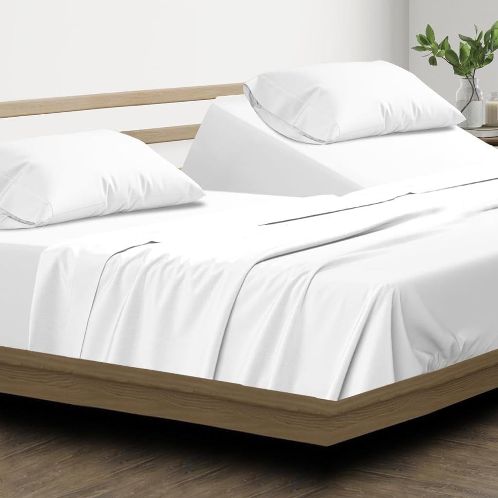 Cooling Sateen Top Split King 100% Egyptian Cotton 1000 Thread Count, Adjustable Beds -Top Split King Sheets Sets (4 Pcs) Split Down... - Luxury Bed Sheet Set with Deep Pockets Detail