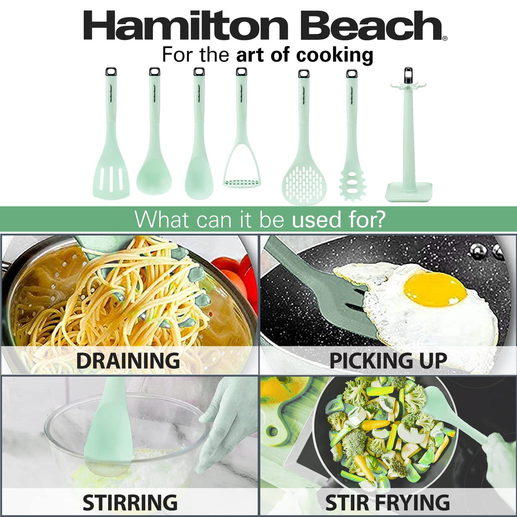 Ergonomic Cooking Kitchen Utensil Set 7 Piece | Cooking Utensil set Slotted turner, Ladle Skimmer, Pasta Server, Potato Masher, S... - Heat-Resistant Silicone Cooking Spatula Turner Detail