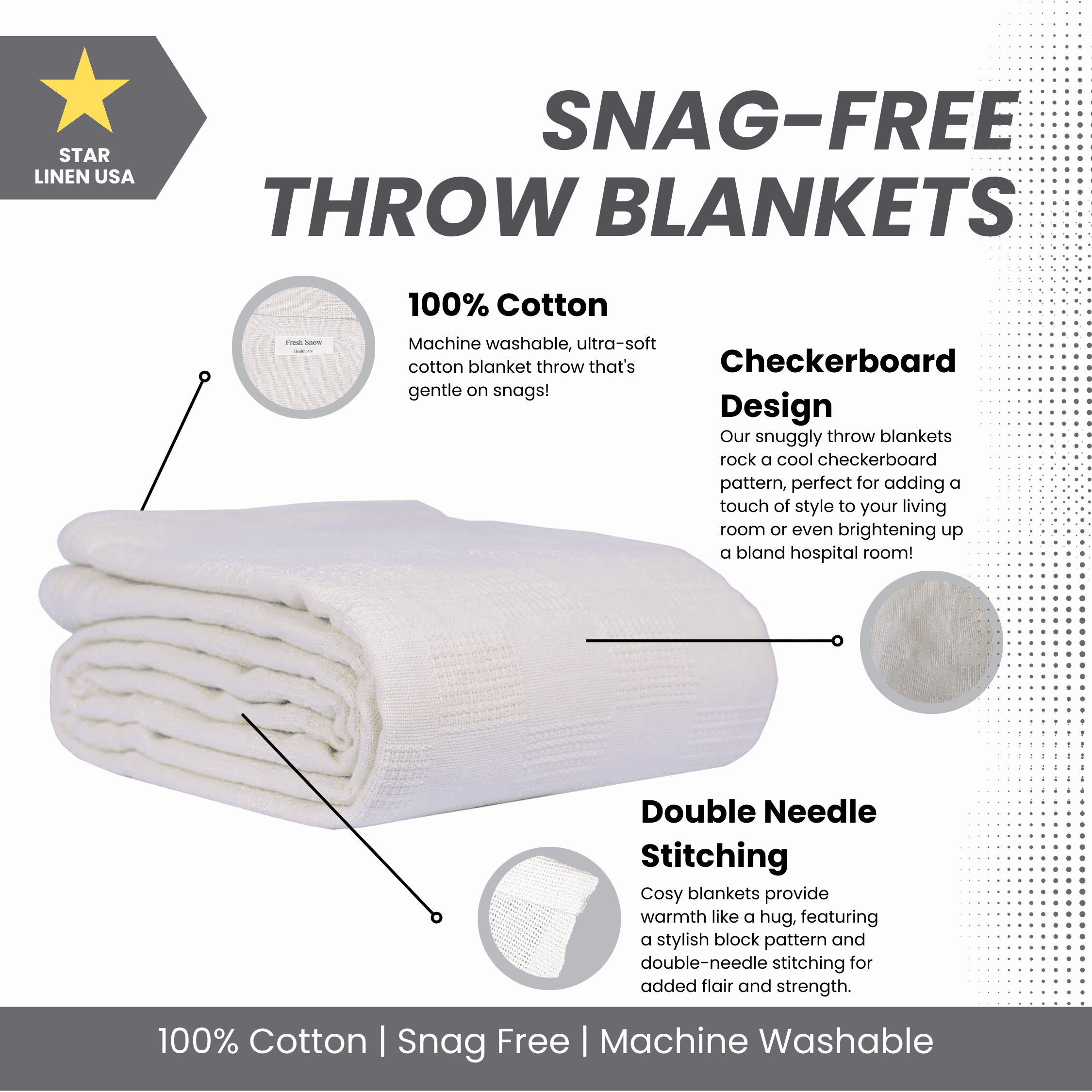 Super Soft Flannel Hospital Thermal Blanket Throw Snag Free | 100% Cotton | Twin 66"x90" | White (1) - Luxury Knitted Decorative Throw Blanket with Fringes Detail