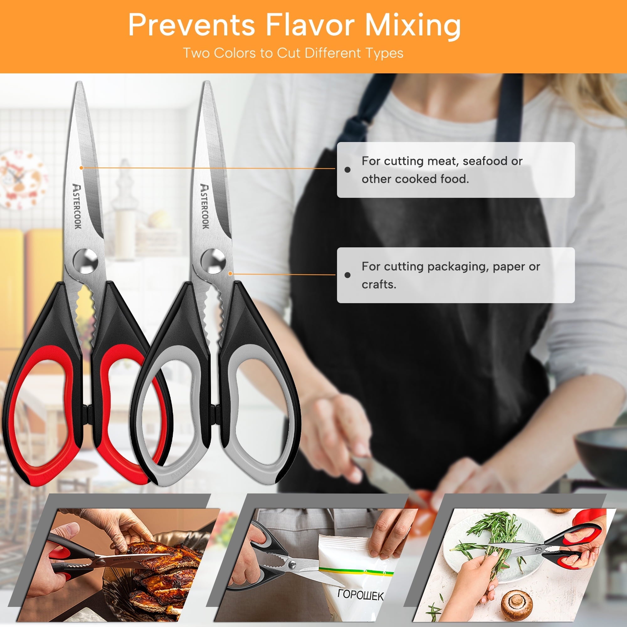 Premium Kitchen 2 Pcs Kitchen Scissors, Heavy Duty Shears with Serrated Blade, Ergonomic Handle Food Scissor for Poultry, H... - Multi-Functional Manual Food Chopper & Slicer Detail