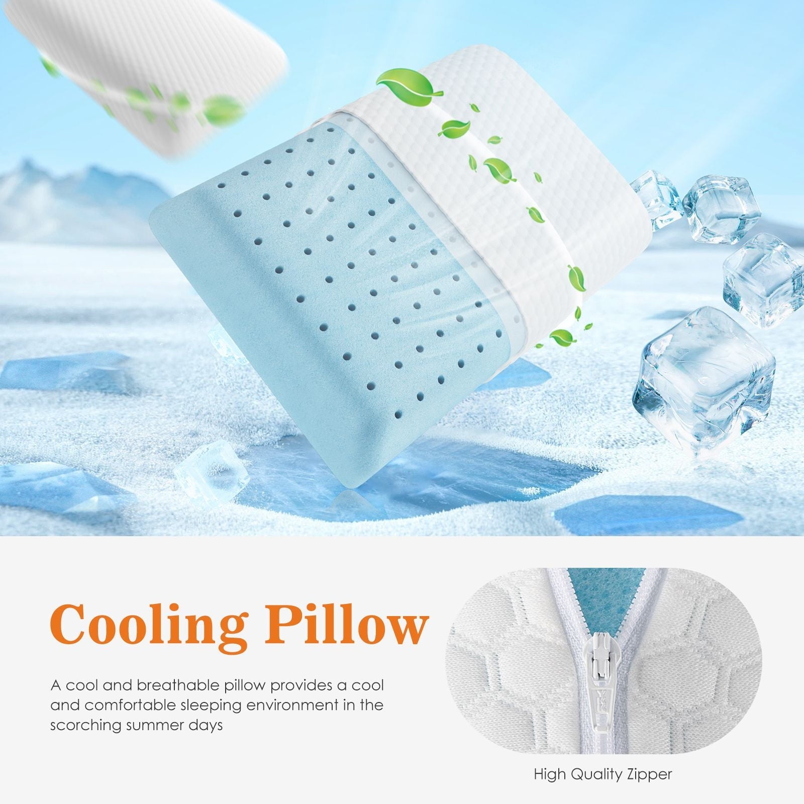 Decorative Plump Memory Foam Pillow, Standard Size Pillows for Sleeping, Bed Pillow Soft and Comfortable, 1 Pack - Orthopedic Shredded Foam Bed Pillow Set Detail