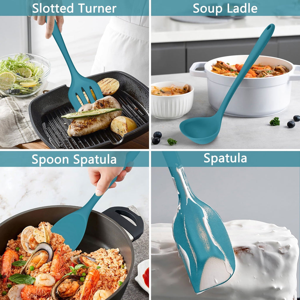 Durable Steel 7-Piece Silicone Cooking Utensils Set, Blue Kitchen Utensils, Non-stick Gadgets Tools Include Slotted Turner, Soup La... - Multi-Purpose Hand Tool for Daily Meal Prep Detail