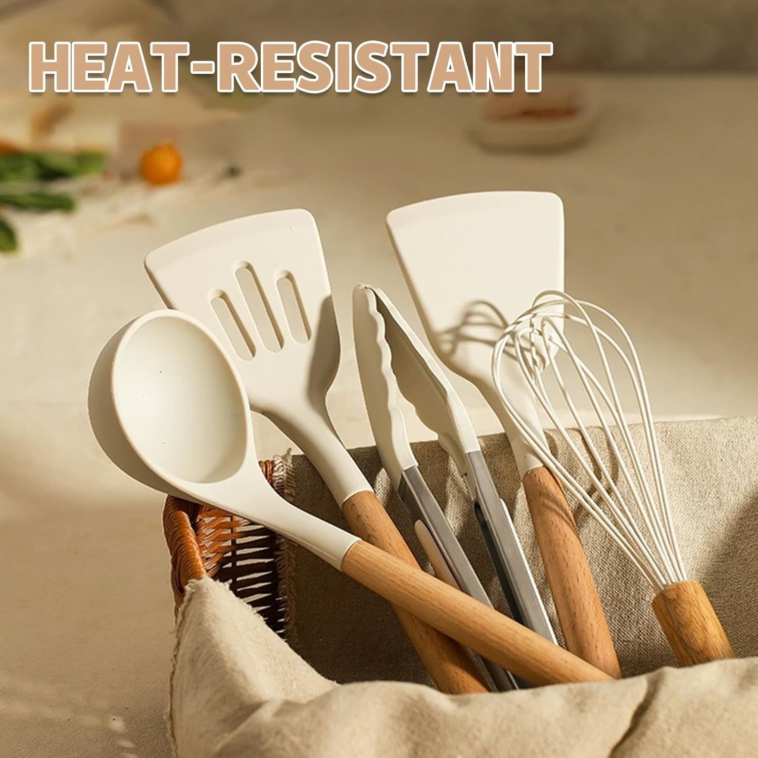 Ergonomic Manual Kitchen Cooking Utensils Set, 33 pcs Non-stick Silicone Cooking Kitchen Utensils Spatula Set with Holder, Wooden Hand... - Multi-Functional Manual Food Chopper & Slicer Detail