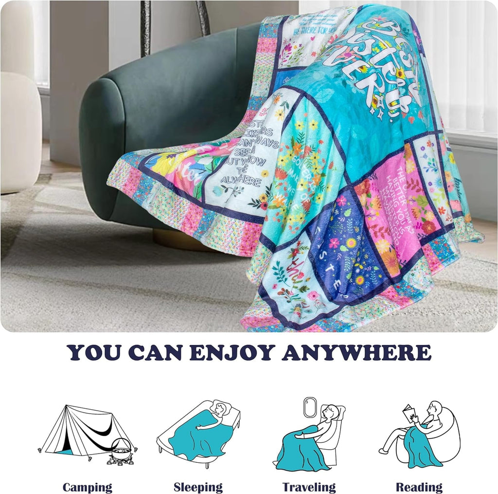 Reversible Sherpa Sister Gifts Blanket for Birthday, Mother's Day, Christmas - Big Sister Gift Ideas - Cozy Fleece Throw Blanket for Couch & Bed Detail