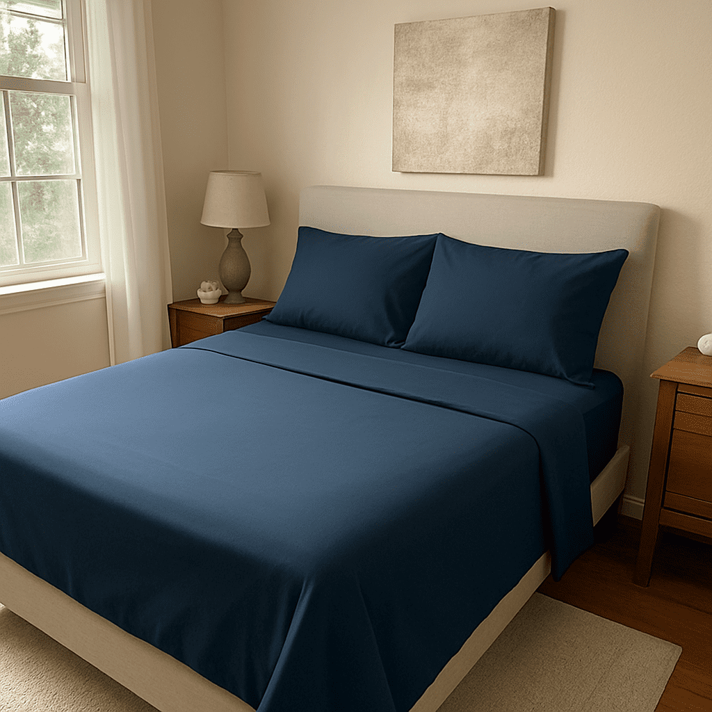Breathable Luxury 3-Piece Twin Sheet Set, Ultra-Soft 800 Thread Count Microfiber, Deep Pocket, Twin, Blue Indigo - Cooling Hotel Quality Bedding Sheets and Pillowcases Detail
